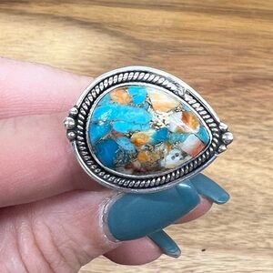 Genuine oyster,copper,turquoise ring,925 Sterling Silver,vibrant, chunky❤️size 7